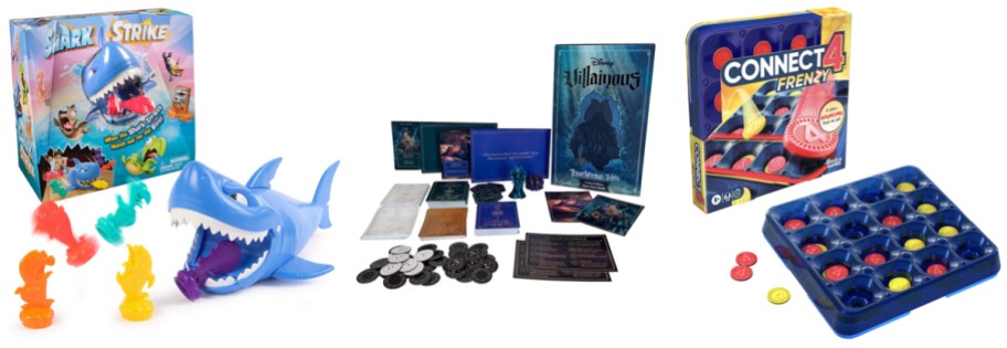 Spin Master Games Shark Strike Board Game, Ravensburger Disney Villainous- Treacherous Tides Board Game, Hasbro Connect 4 Frenzy Board Game