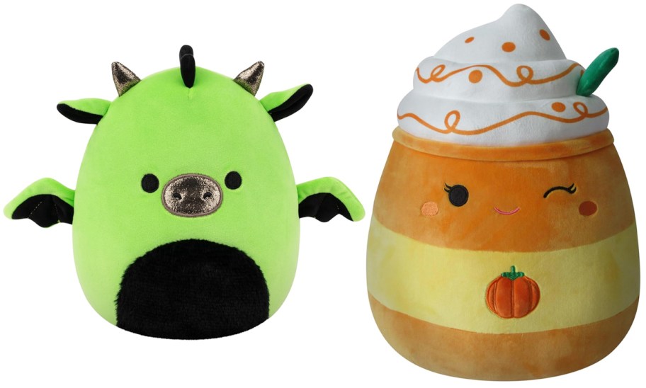 Squishmallows 8 Excalibur the Neon Green Dragon, 14 Delindy Orange Pumpkin Spice Latte