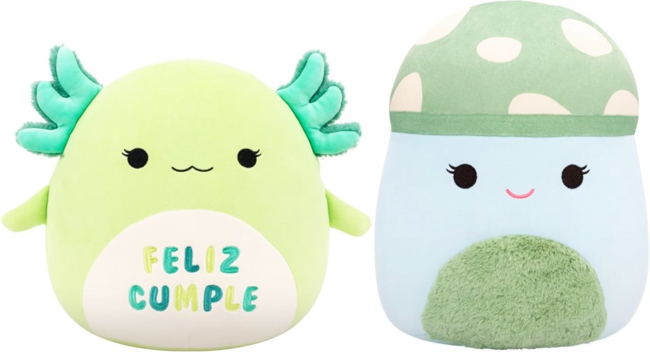 axolotl and mushroom squishmallows plush