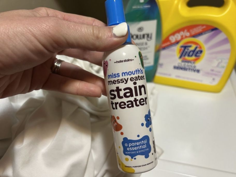 hand holdingStain treater spray
