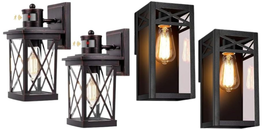 TOBUSA Motion Sensor Outdoor Lights Wall Mount 2-Pack and VerRon 2-Pack Black 9.6 Outdoor Wall Light Fixtures
