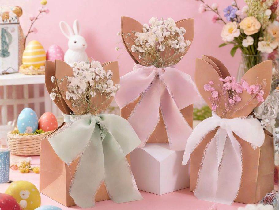 Easter Bunny Gift Bags 24-Piece Set Just $9.99 on Amazon – Includes Ribbon & Flowers!