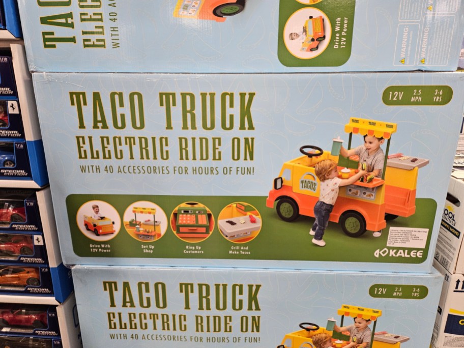 Taco truck electric ride-on toy.