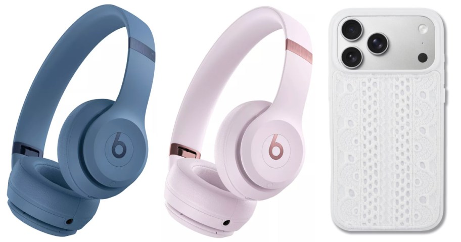 two pairs of headphones and iphone in case