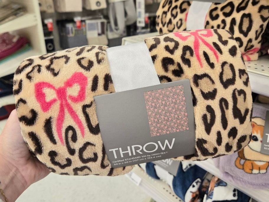 Kelly Leopard w/ Bows Throw Blanket