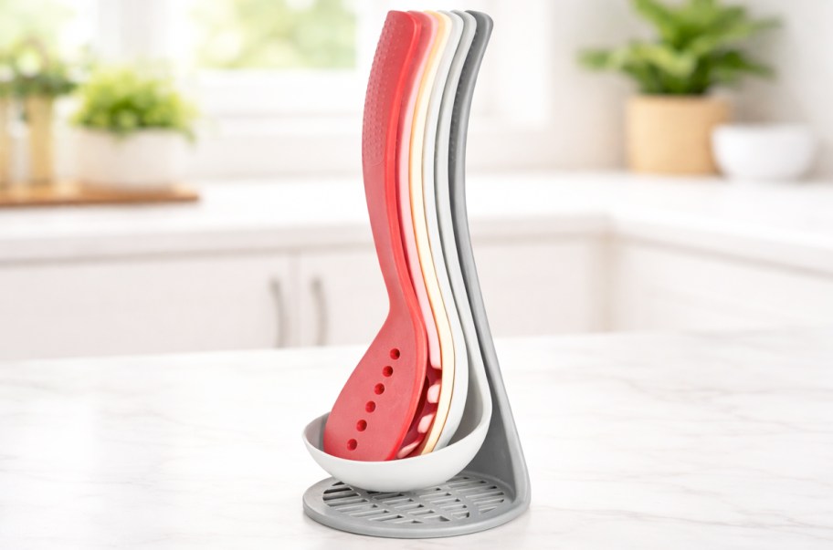 magnetic utensils in holder on kitchen counter