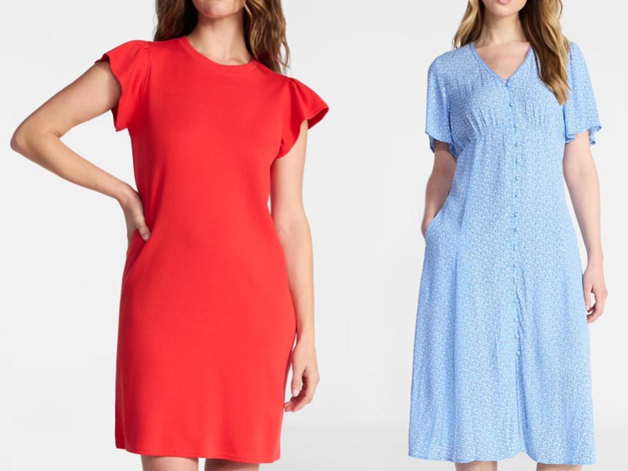 Time and Tru Women's Cotton T-Shirt Mini Dress, Empire Waist Midi Dress