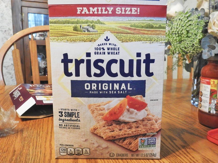 large box of Triscuit Crackers on kitchen table