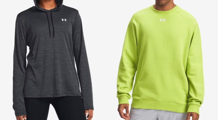 woman in black hoodie and man in green sweatshirt