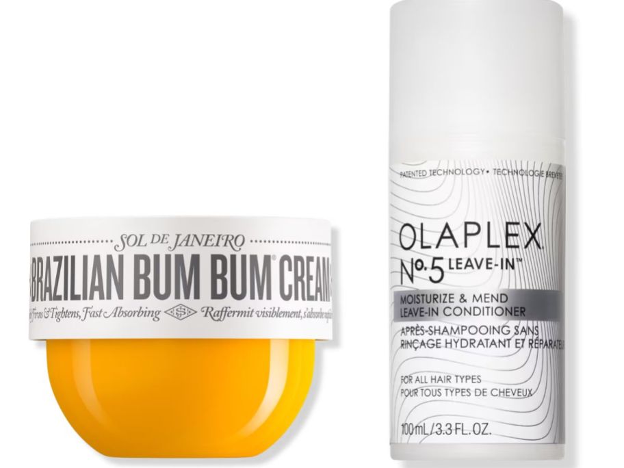 Stock images of Sol de Janeiro Brazilian Bum Bum Cream and Olaplex Leave-In Conditioner