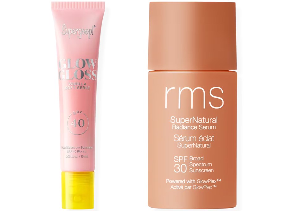 Supergoop lip balm and RMS Beauty sunscreen