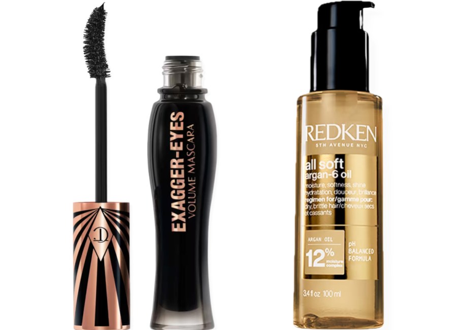 Charlotte Tilbury mascara and Redken hair oil
