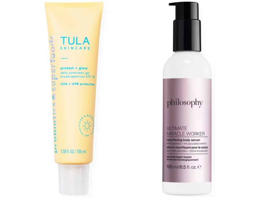 Tula sunscreen & Philosophy body serum