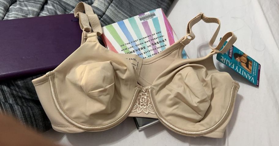 Vanity Fair Women's Beauty Back Smoothing Minimizer Bra on bed