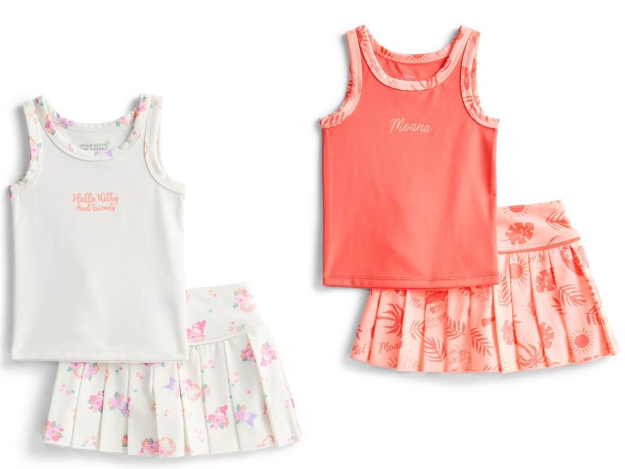 Stock images of two Toddler Girls Active Tank & Pleated Skort Sets