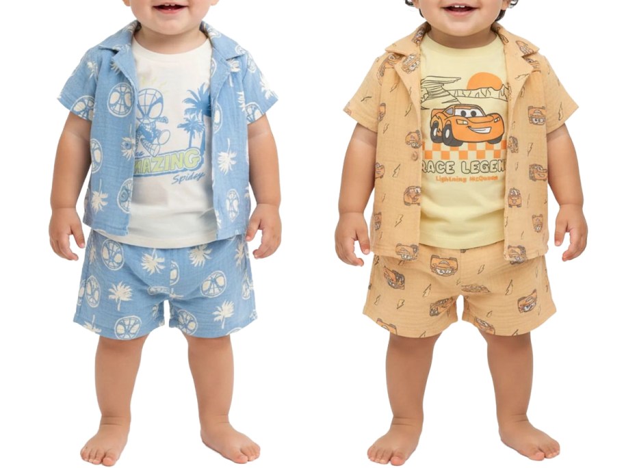 Two baby boys wearing Baby Boy 3-Piece Character Sets