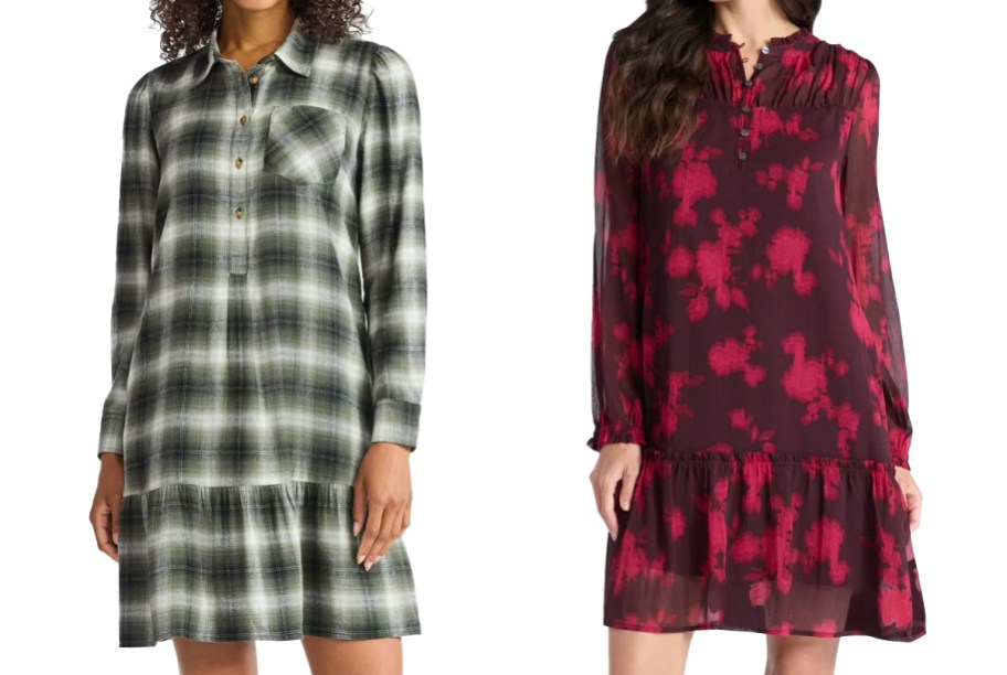 women in plaid and floral print dresses