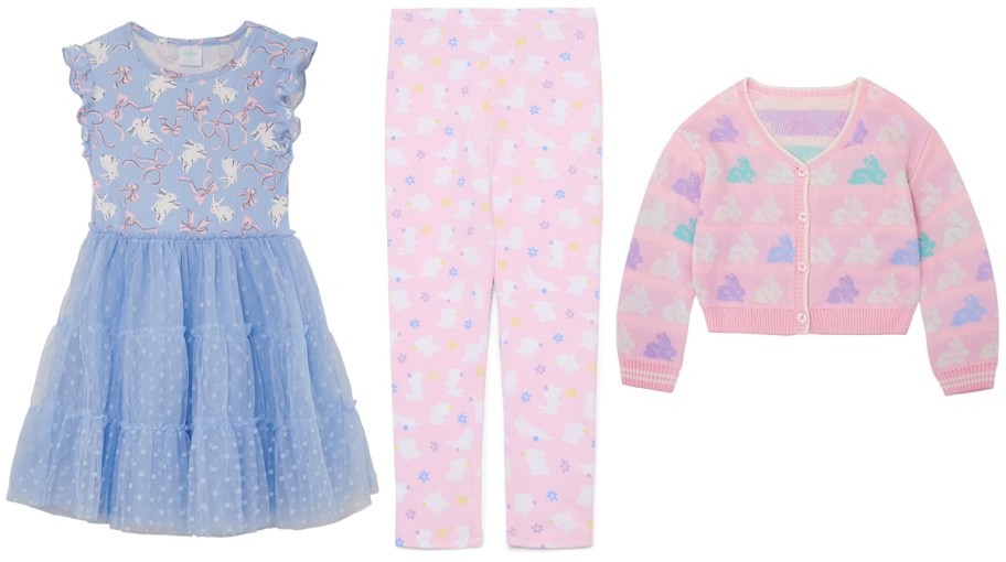 Way to Celebrate Toddler Girls Easter Tulle Tutu Dress, Easter Print Leggings, Girls Easter Cardigan