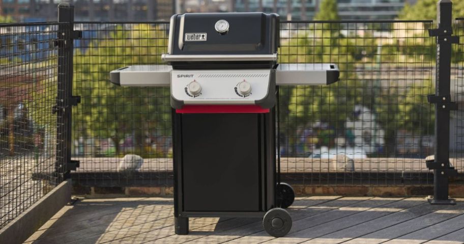 Weber Spirit E-210 Black 2-Burner Liquid Propane Gas Grill on patio