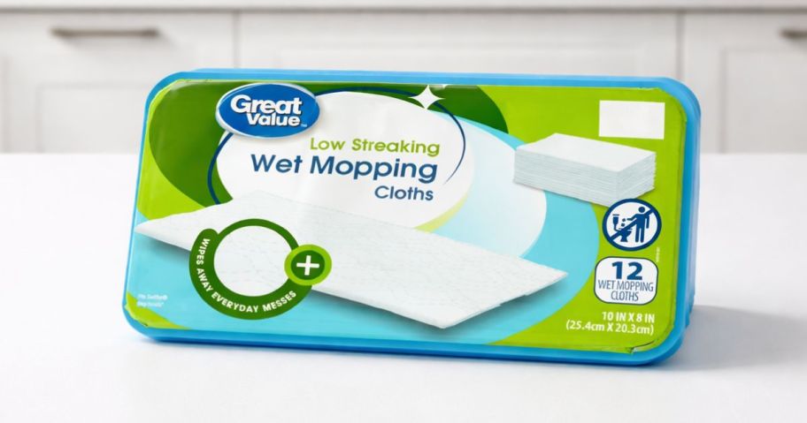 Wet mopping cloths on top of the kitchen table 