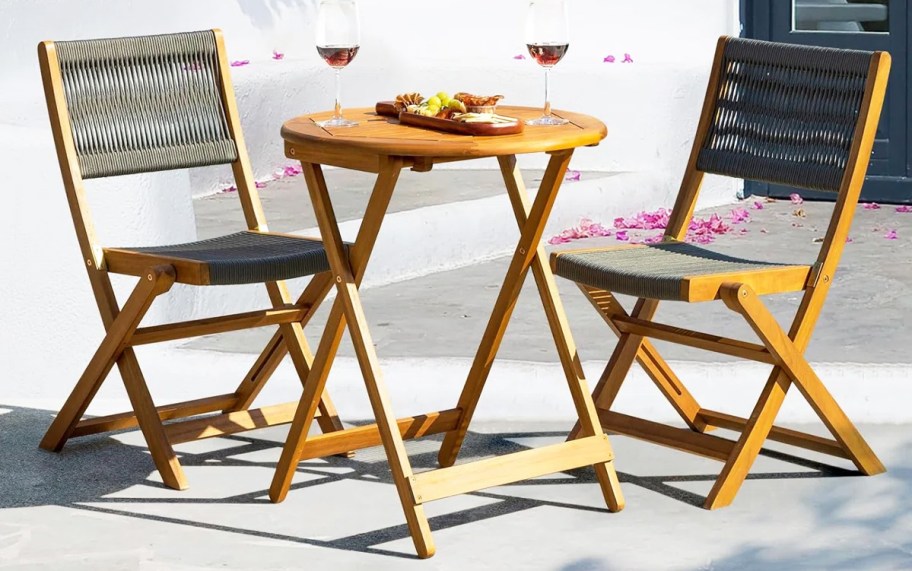 patio bistro set with two chairs and round folding table