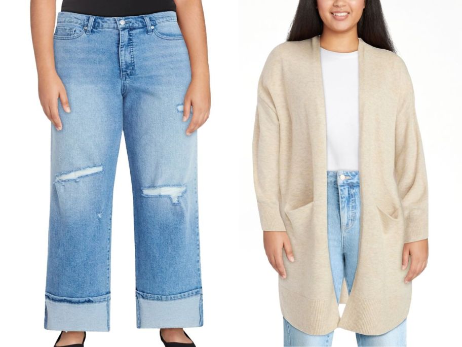 Woman's Walmart clothing jeans and cardigan