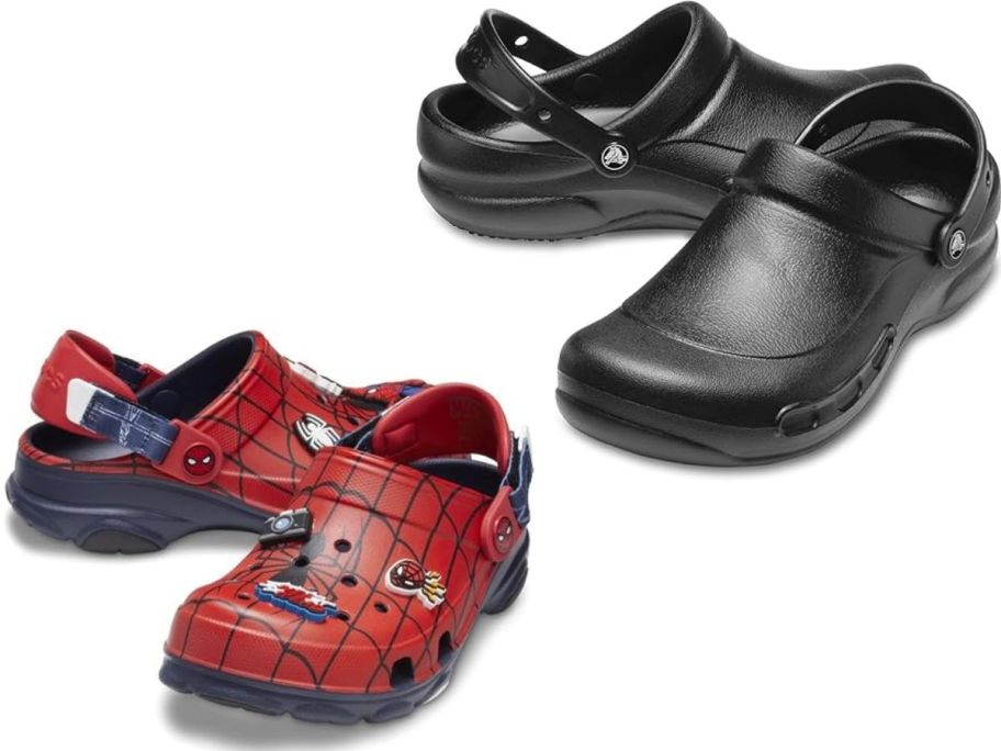 Stock images of Crocs Spiderman and Bistro Clogs