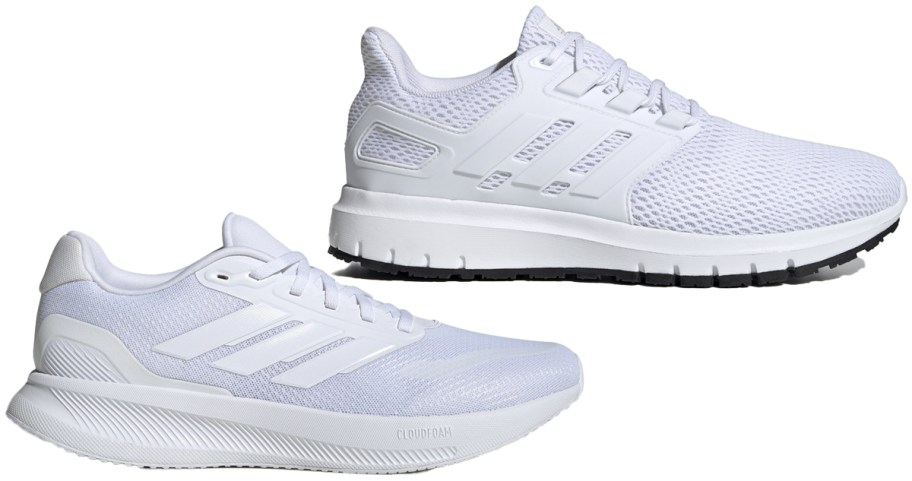 two white adidas running shoes