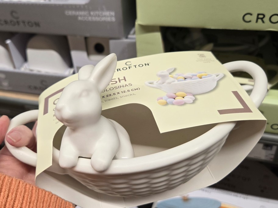 hand holding bunny basket bowl