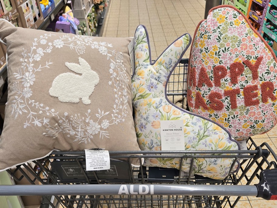 three easter pillows in cart