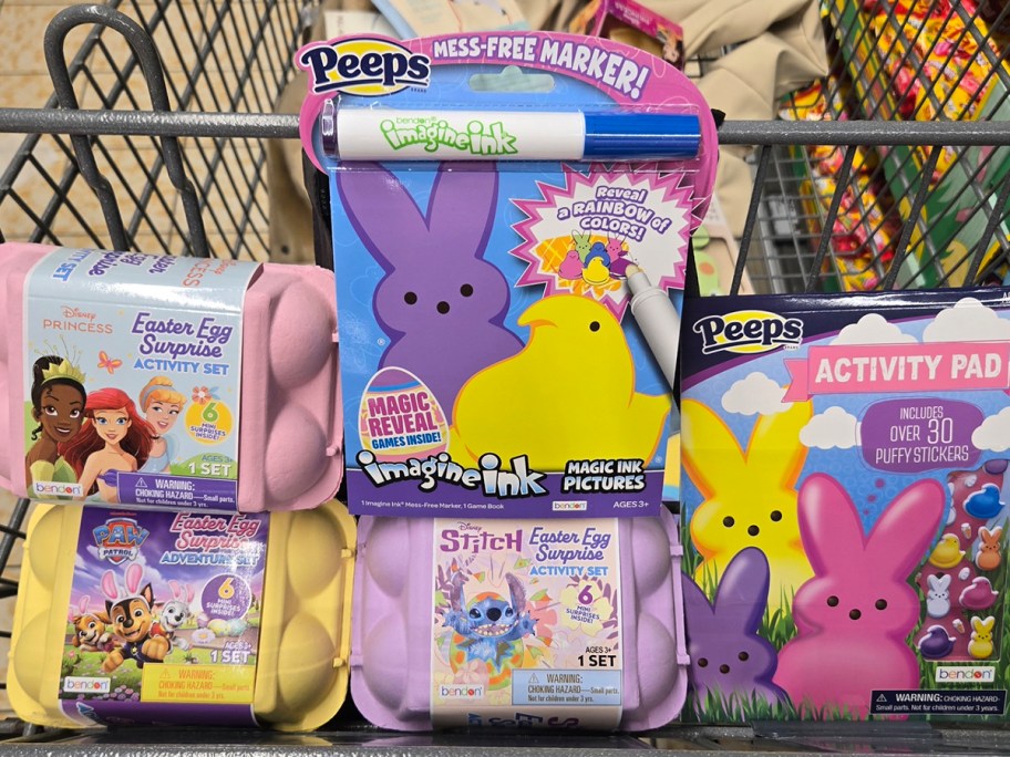 easter egg kits and peeps coloring books in cart