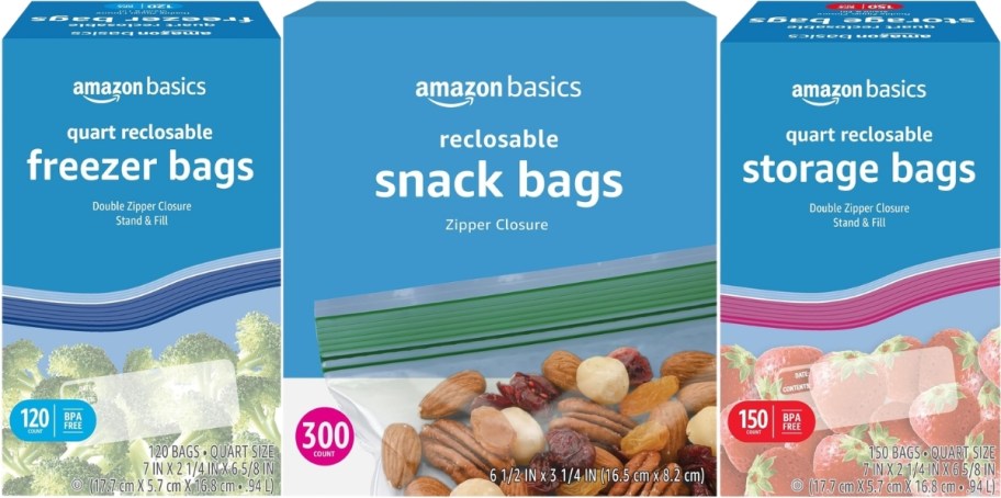 3 different sizes of amazon basics storage bags boxes