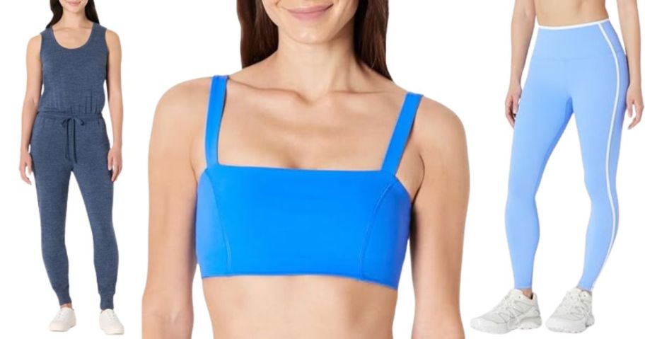 three women wearing amazon essentials clothing