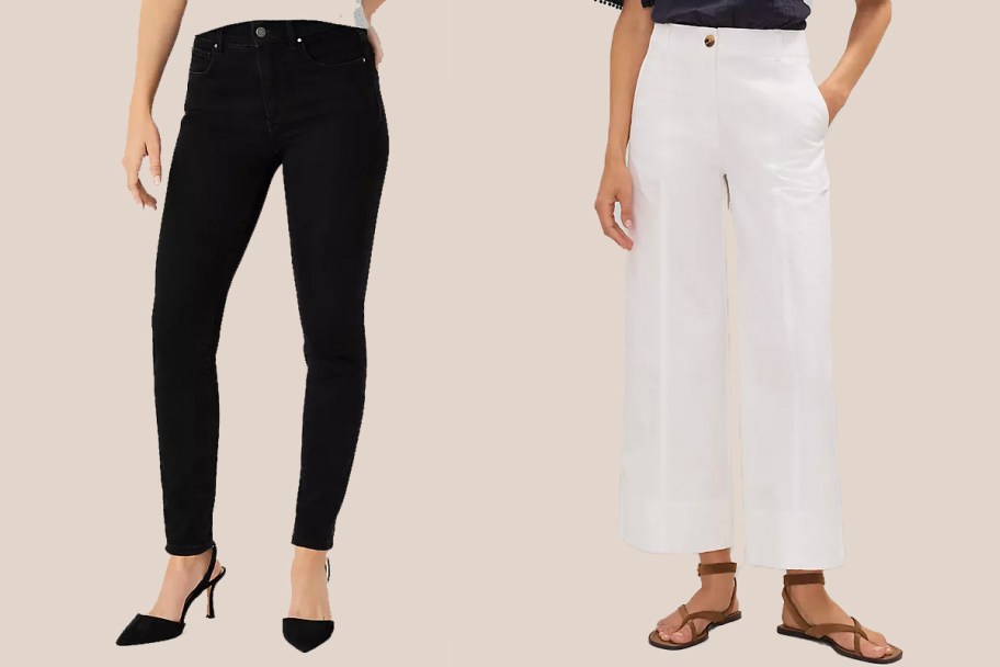 women wearing black and white pants 