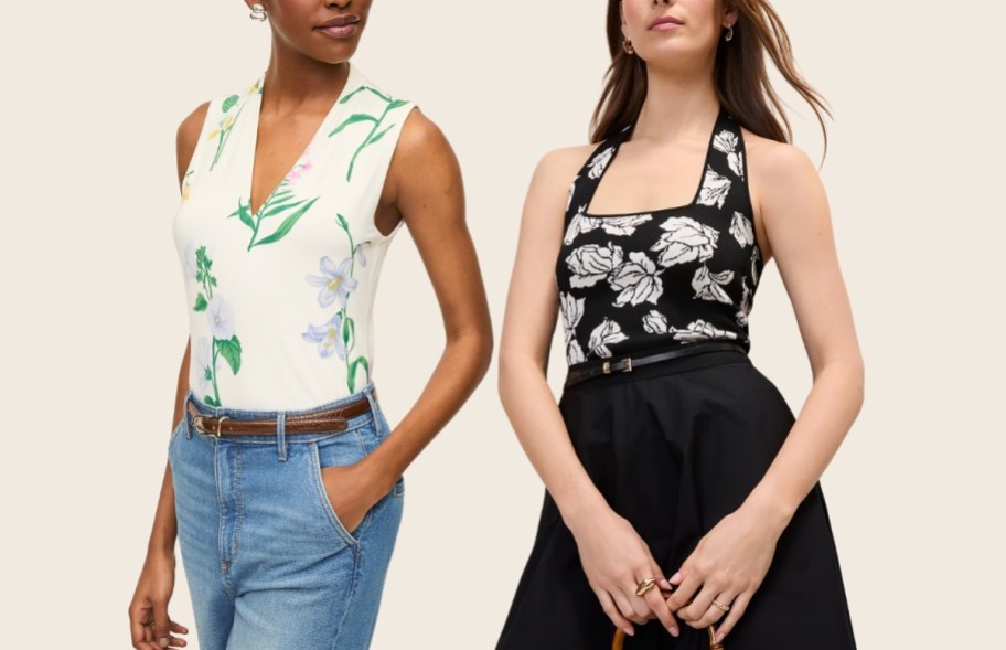 a wonain a sleeveless blouse and sleeveless sweater