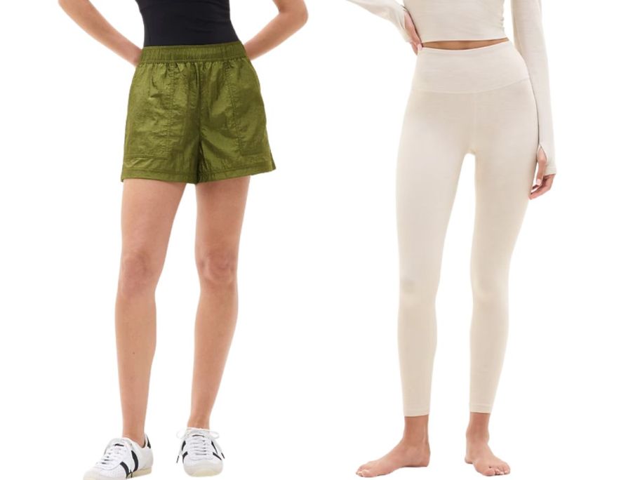 two women wearing athleta shorts and leggings