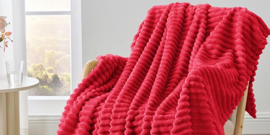 red striped blanket on a chair 