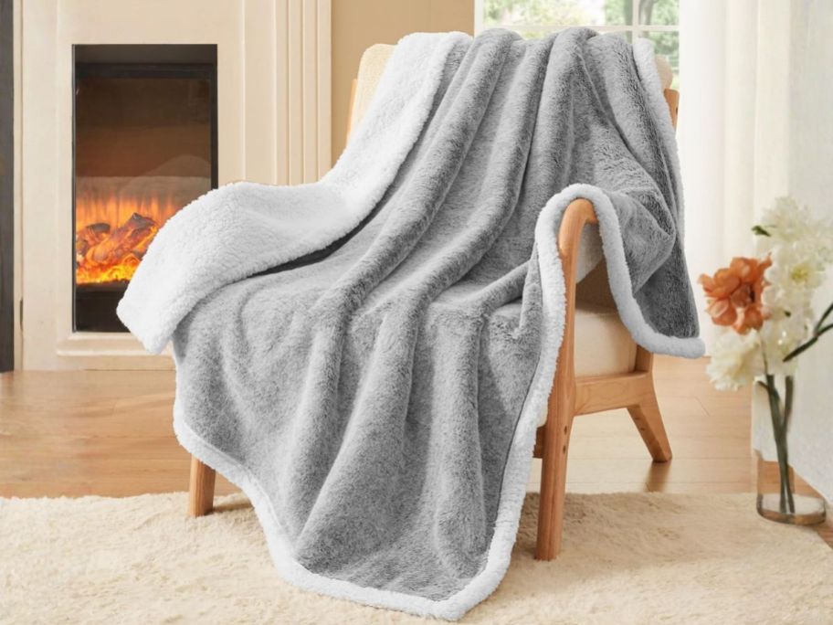 grey throw blanket on chair