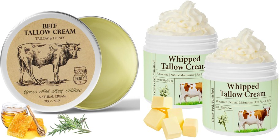 beef tallow balm and cream jars 