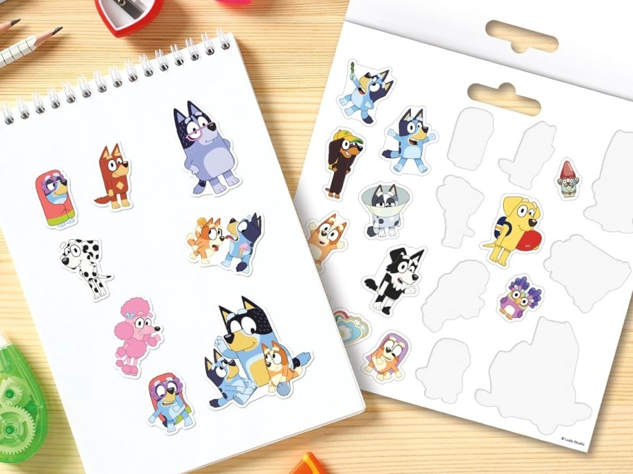 Bluey stickers on a notepad