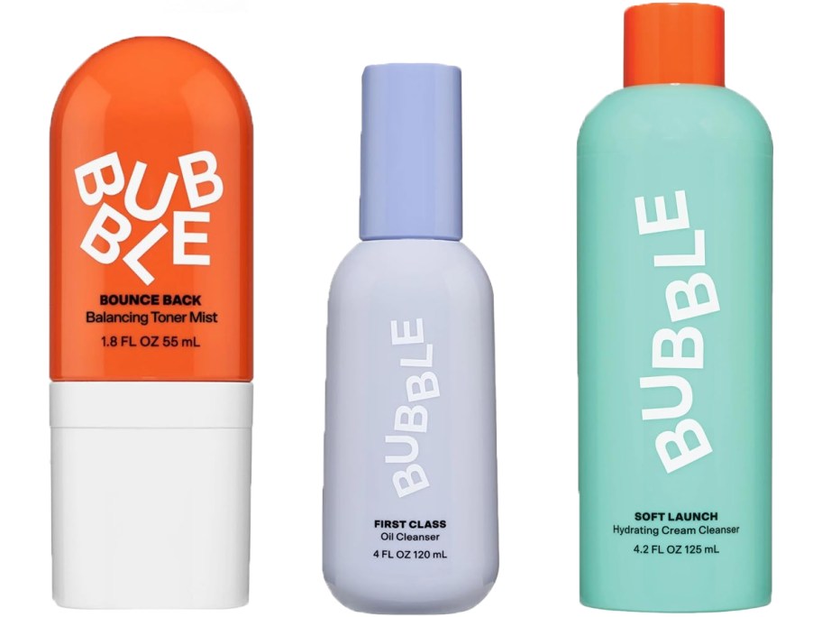 three bubble skincare products 
