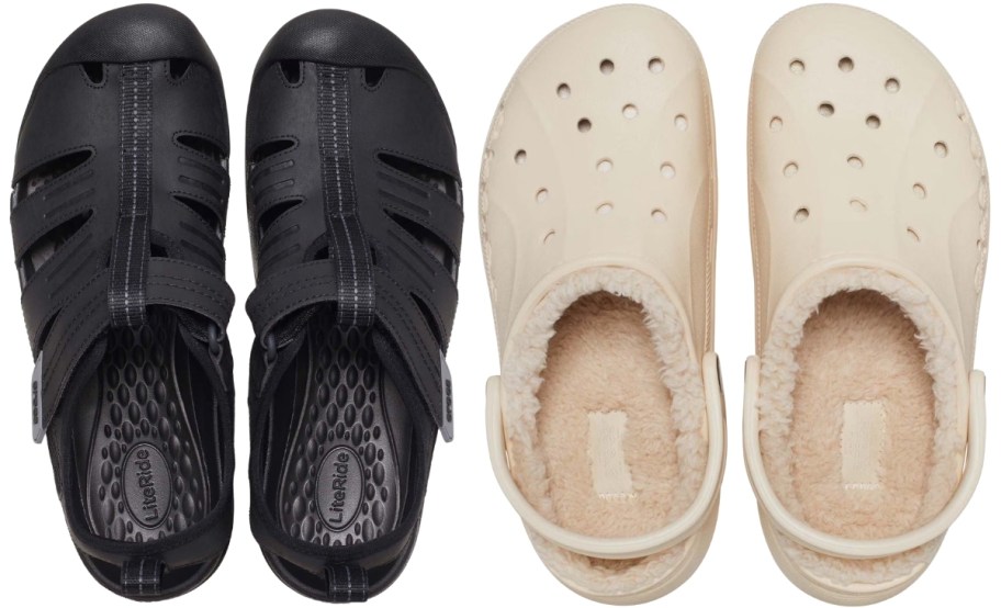 crocs black fisher man sandals and cros beige lined clogs