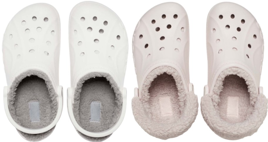 two pair of crocs lined clogs