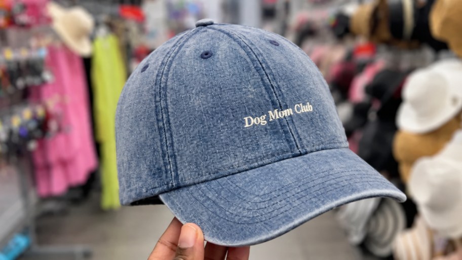 hand holding a denim cap