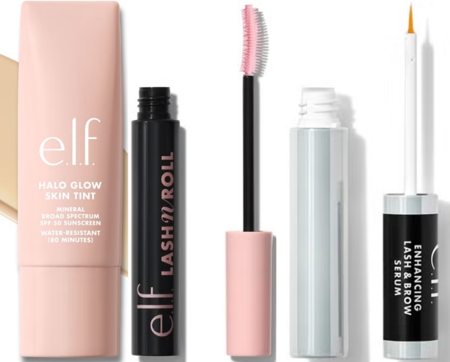 e.l.f. halo glow primer, mascara and lash and brow serum