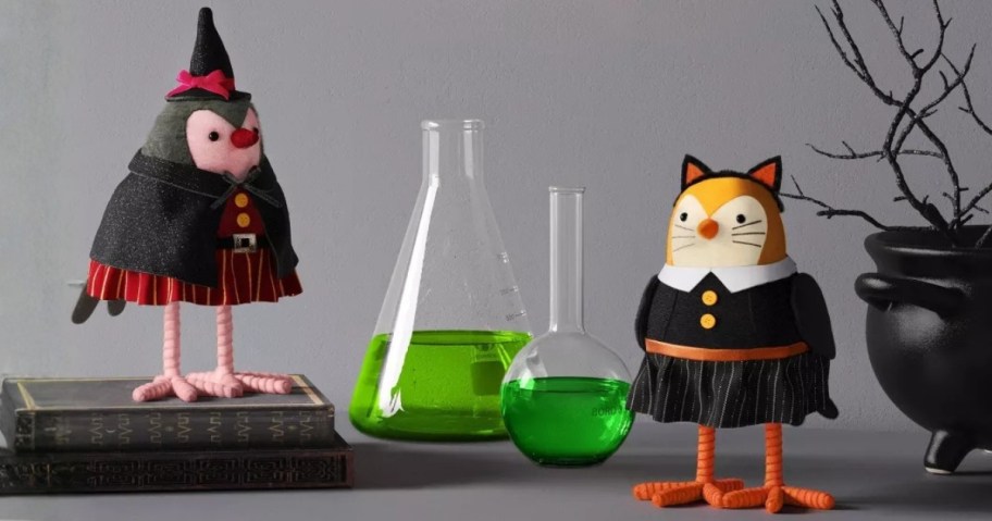 decorative Halloween birds with Halloween decor