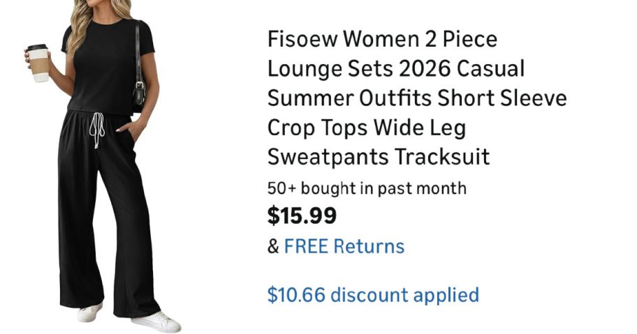 woman wearing black outfit next to Amazon pricing information