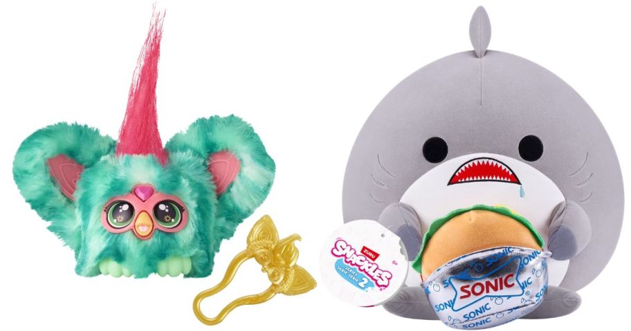Furby Furblets Mello-Nee Summer Chill Mini Electronic Plush Toy and SNACKLES 8" Snackle (Sonic Burger) William the Shark