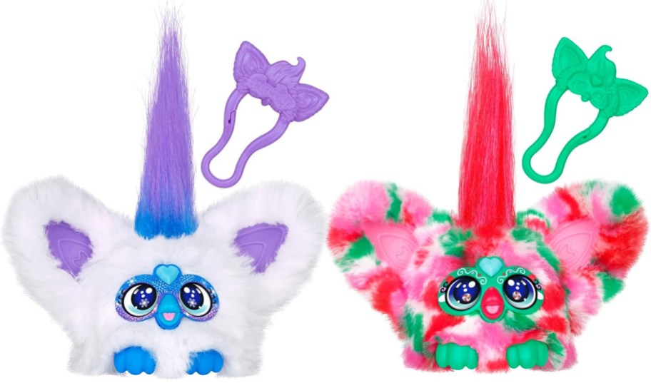 white and purple and red and green furbys