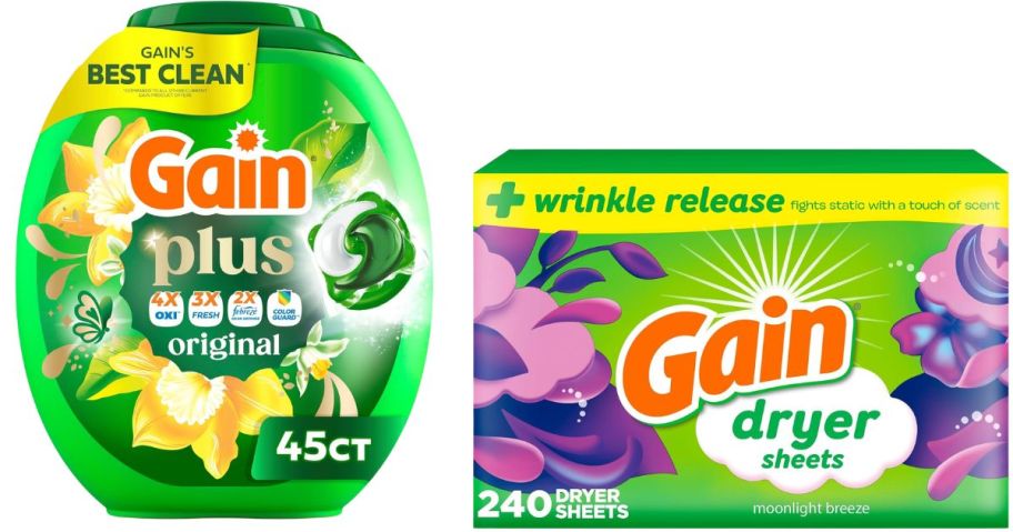 gain laundry detergent and dryer sheets